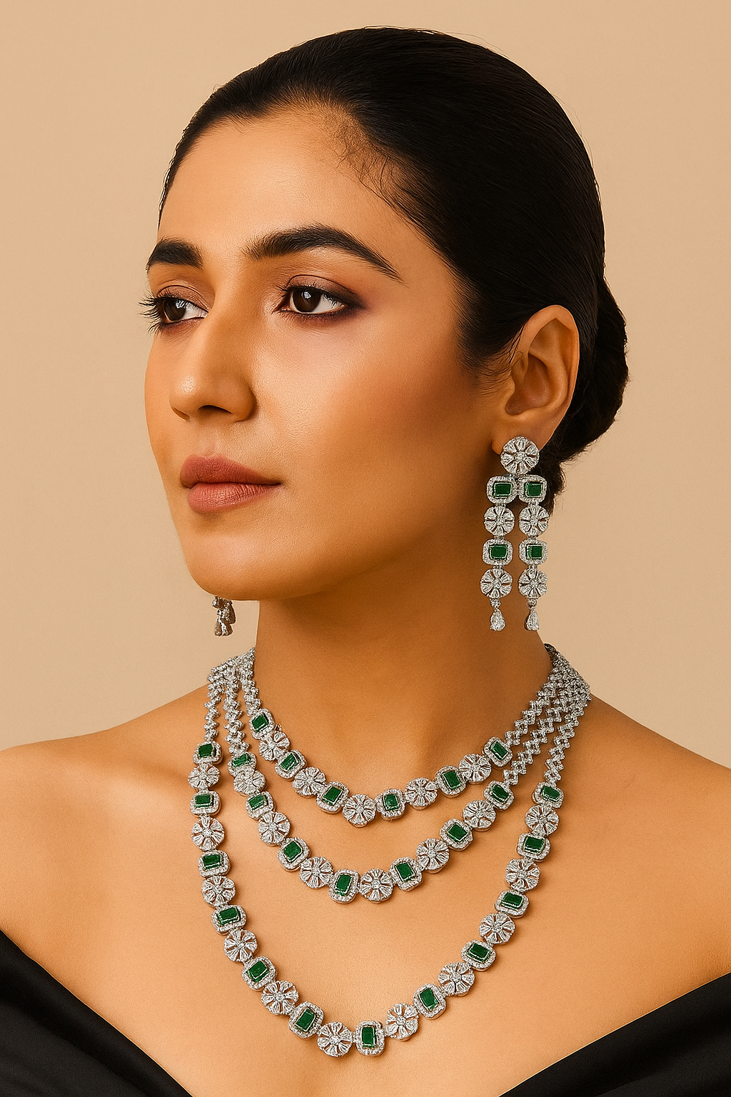 Emerald Green 3 Layer AD necklace